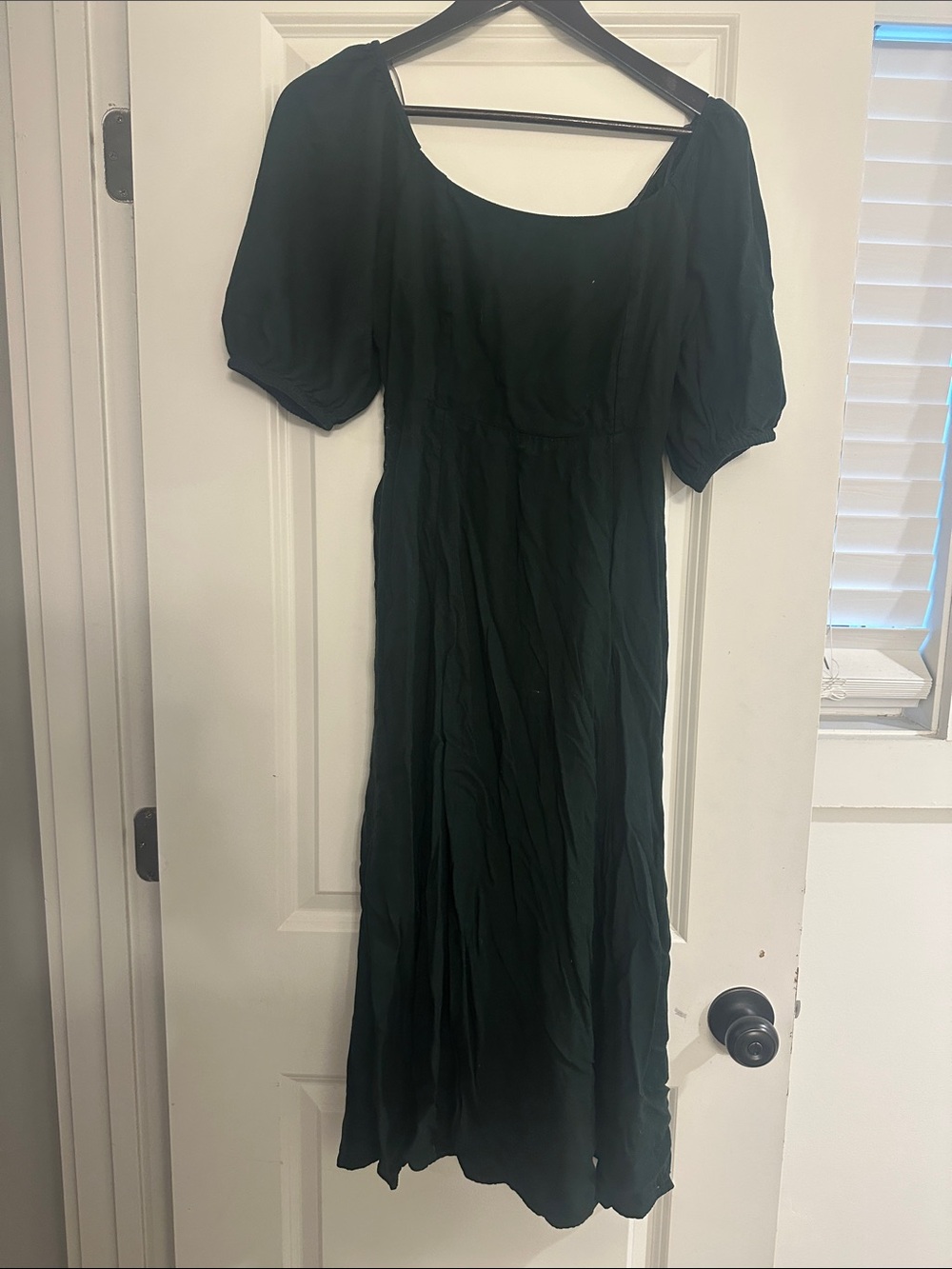 Black Puff-Sleeve Maxi Dress with Square Neckline